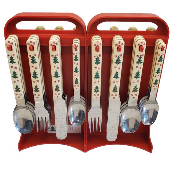 Oneida Holiday Colormates 46 Piece Set Plus Portable Caddy Christmas Flatware - Picture 1 of 14